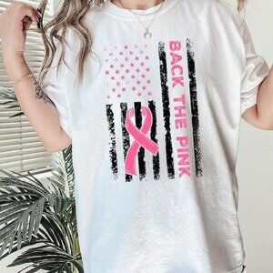 American Flag Back The Pink Breast Cancer T-Shirt, Cancer Survivor Pink Ribbon